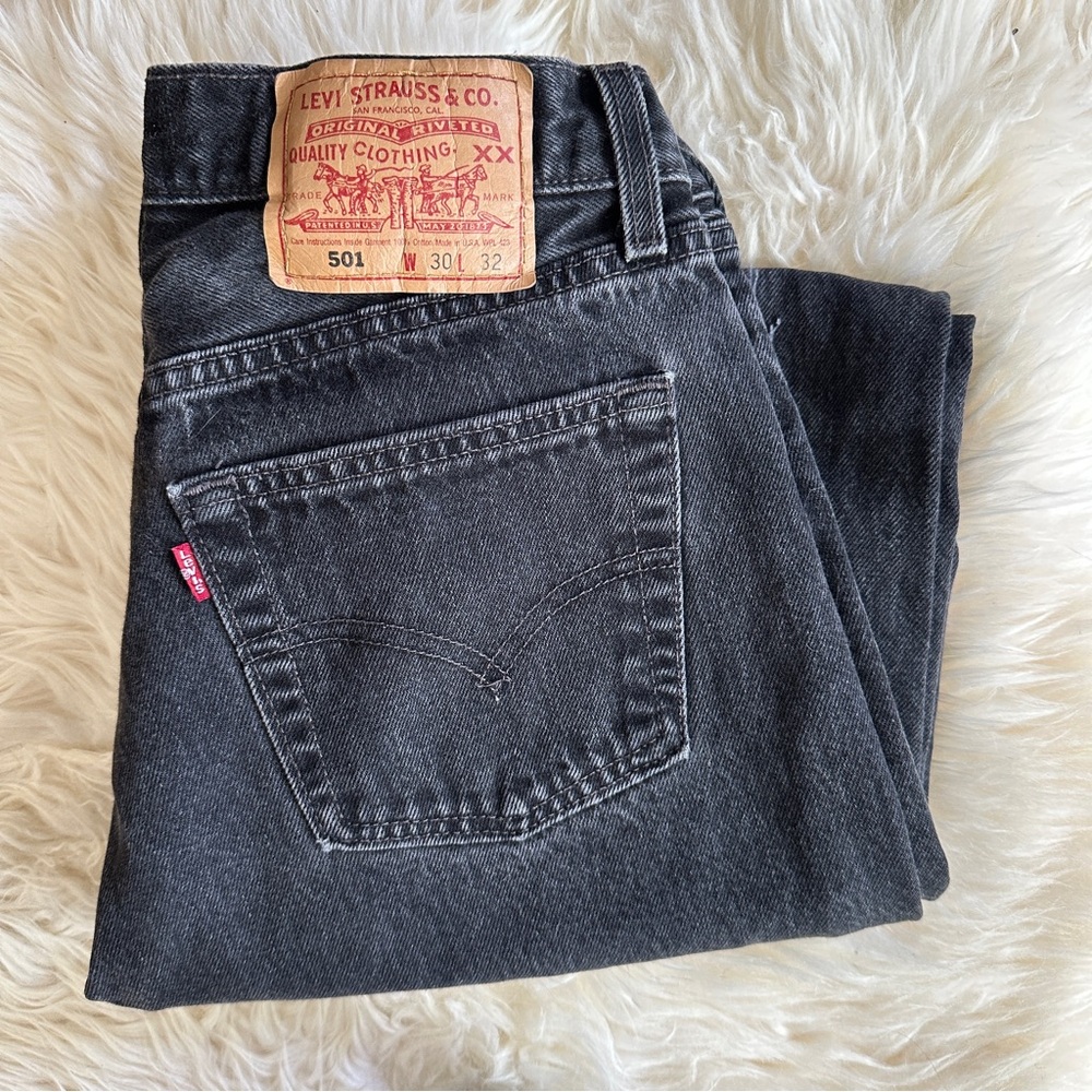 vintage 1980s levis 501 made usa washed black raw hem jeans 30x29 medium